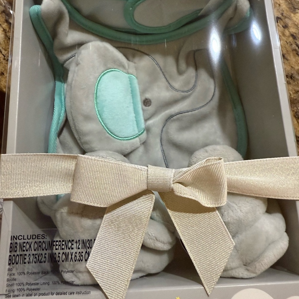 Gray and Mint Baby Bib and Bootie Set